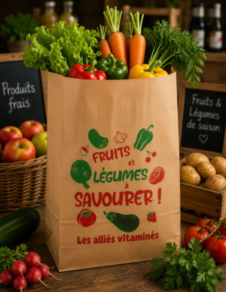 Sac papier kraft alimentaire fruits et légumes pour primeurs, par 1000 unités