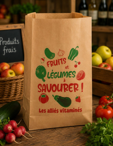 Sac papier kraft alimentaire fruits et légumes pour primeurs, par 1000 unités