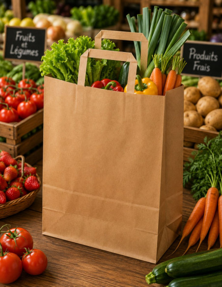 Sachets kraft poignées plates résistants par colis de 250